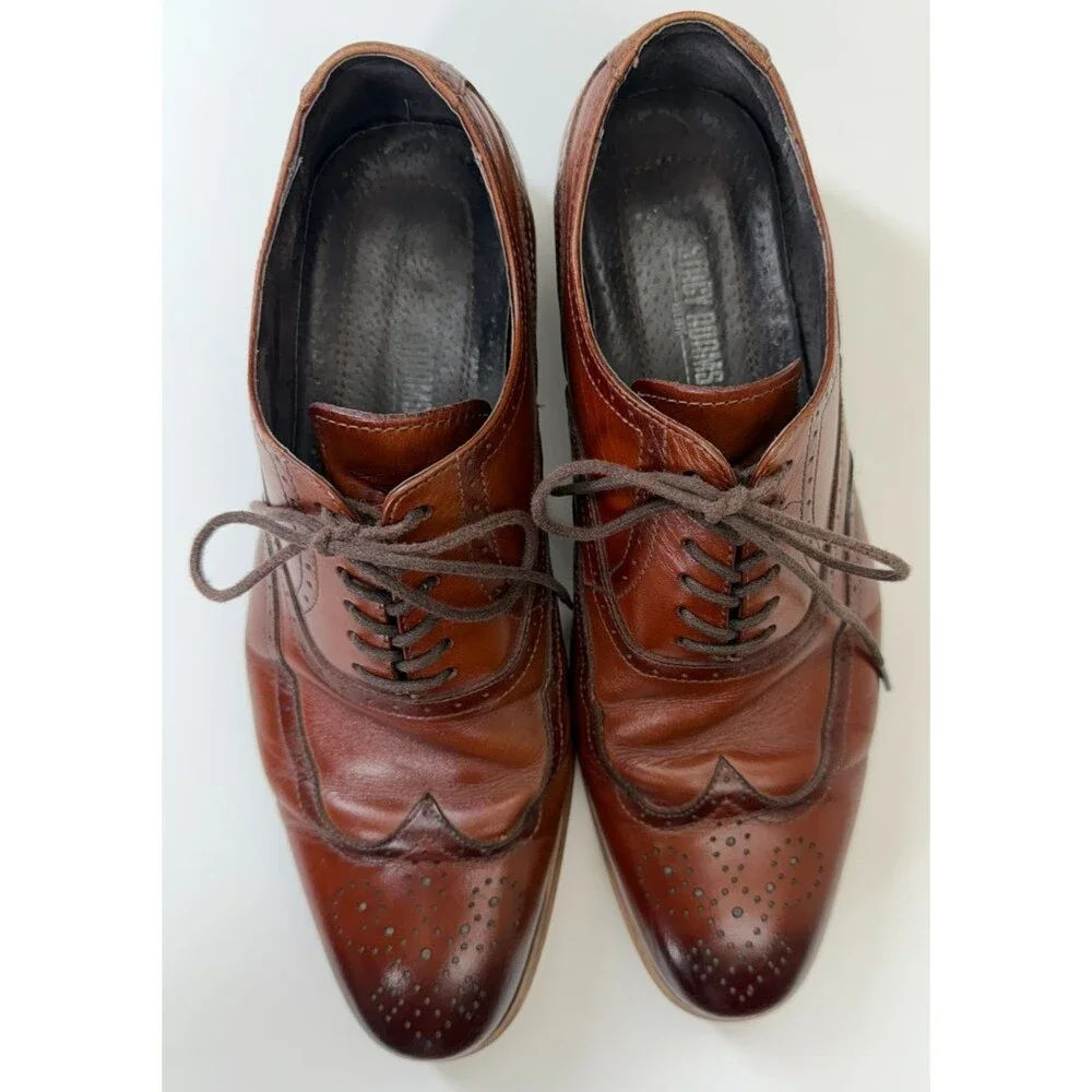 STACY ADAMS Mens Casual Dress Shoes Brown Leather Oxfords Brogue Sz Size 10M